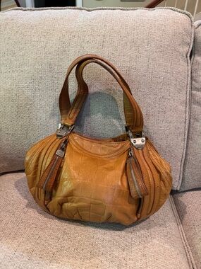 b. makowsky Cropped Tan Leather Hobo with Polished Hardware SMALL